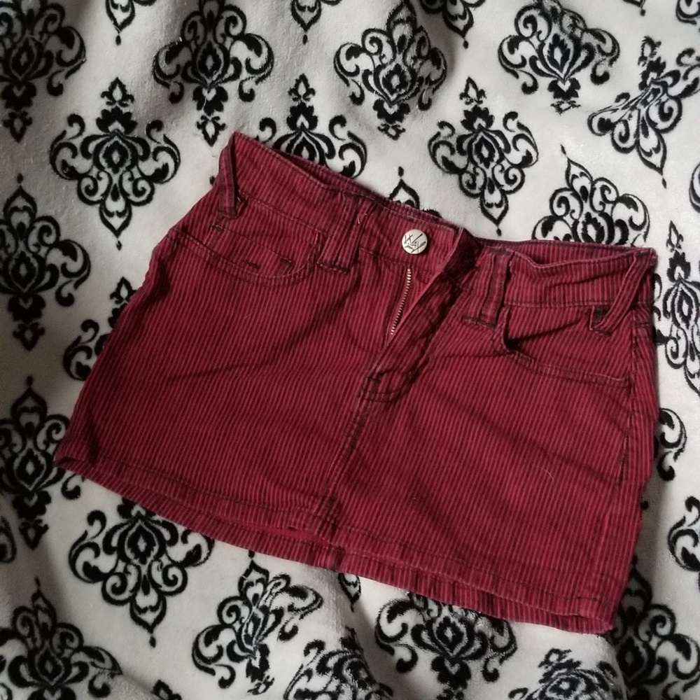 Wax Jeans red striped goth denim mini skirt